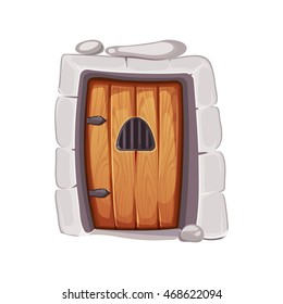 vector Illustration of medieval door from a prison cell. wood material. Picture for 2D game design. Isolate on white background