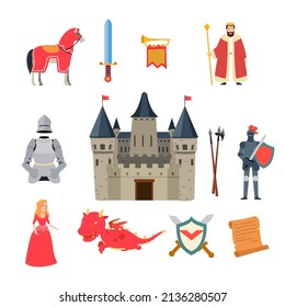 A vector illustration of Medieval Fantasy Knight Dragon Icons