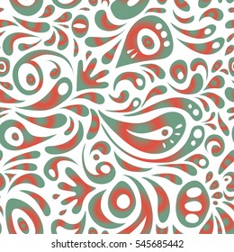 Vector illustration. Medieval floral royal pattern. Good for greeting card for birthday, invitation or banner. Decorative symmetry arabesque. Orange and green seamless pattern on a white background.