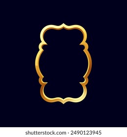 Vector illustration of a medieval golden frame presented on an isolated black background. Gold vintage frame is ideal for badges, luxury labels, emblems and for game interface design.