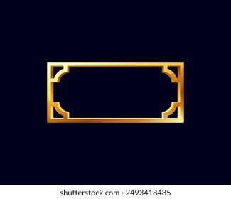 Vector illustration of a medieval golden frame suitable for luxury labels, badges and game interface design. Rectangular shape on black isolated background.