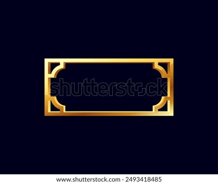 Vector illustration of a medieval golden frame suitable for luxury labels, badges and game interface design. Rectangular shape on black isolated background.