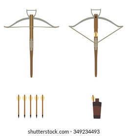 Vector illustration medieval knight archer crossbow with arrows set.