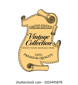 vector illustration of medieval old scroll. Template design of vintage roll letter .Retro message on paper. roll paper antique illustration. Vintage collection of banners, frames in my lightbox
