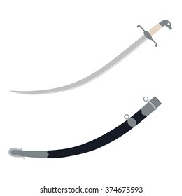 Vector illustration medieval sabre sword and scabbard for it. Historical traditional weapon