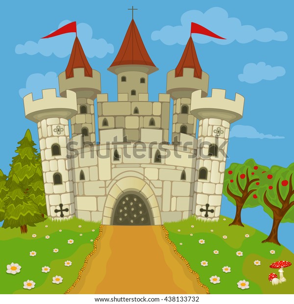 Vector Illustration Medieval Stone Castle On Stock Vector (Royalty Free ...