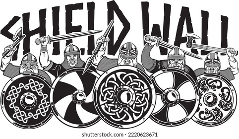 Vektorgrafik mittelalterlicher Wikingerkrieger-Schildwand