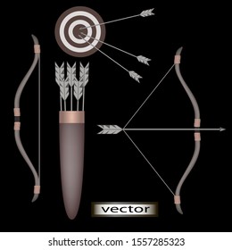 Vector illustration of a medieval weapons bow and arrow to aim at the target hit