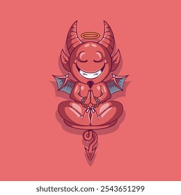Vector illustration of a meditating devil character. Mascot and relaxation design concept.