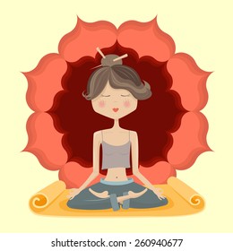 Vector Illustration of meditating girl in yoga pose
