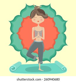 Vector Illustration of meditating girl in yoga pose