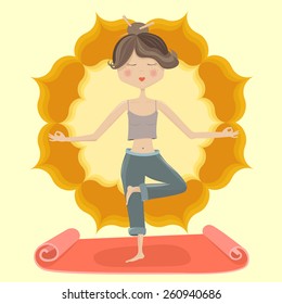 Vector Illustration of meditating girl in yoga pose