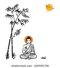 Vector illustration of Meditating God Buddha under a Bamboo Tree