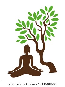 Vector illustration of Meditating God Buddha under a Tree