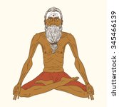 Vector illustration of a meditating yogi. Old indian man in yoga lotus pose.