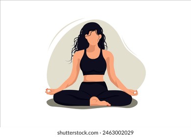 Vector illustration, meditation, balance, lotus pose, yoga, poster, 2d design, minimalism