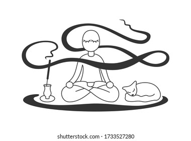 Vector illustration of meditation with cat