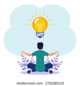 Vector illustration, meditation concept, health benefits for body, mind and calm, thought processes, starting and searching for business ideas.