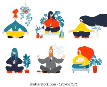Vector illustration, meditation concept, vector, yoga health benefits of the body. mind and emotions, thought process