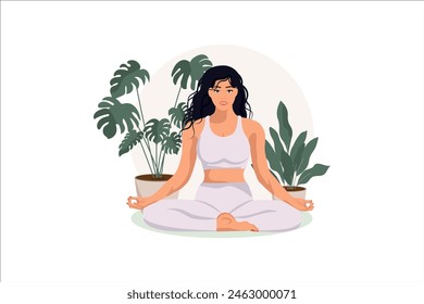 Vector illustration, meditation, lotus pose, yoga, poster, 2D design, minimalism