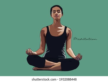 Vector Illustration of Meditation, Mental Health, Peaceful, Calm, Body and Mind, Deep Breath, Happiness