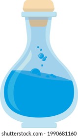 Vector illustration of medium vial with blue, bubbly liquid inside - Potion of lesser mana - no embellishments