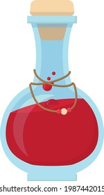 Vector illustration of medium vial with red, bubbly liquid inside - Potion of lesser healing - with embellishments