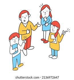 Vector illustration of meeting concept. People discuss social network group,news social networks, meeting chat.