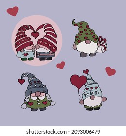 vector illustration meeting of merry dwarfs in love with hearts