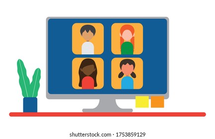 vector illustration of  meeting online. work from home. conference. video call.