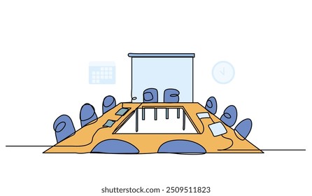 Vector illustration of meeting room. Modern flat in continuous line style.