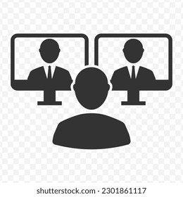 Ilustración vectorial de la reunión a través de un icono de computadora en color oscuro y fondo transparente (png).