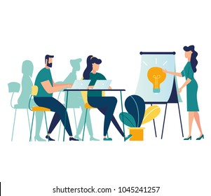 vector illustration. meetings business training, design composition market analysis creative solution. professional development of employees  vector