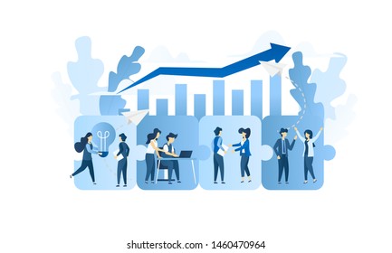 vector illustration. meetings business training, design composition market analysis creative solution. professional development of employees