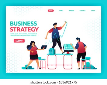 Vector illustration of meetings to plan the direction of future development of the company. People discuss to find ideas. Graphic design template for banner, flyer, brochure, cover, magazine, print