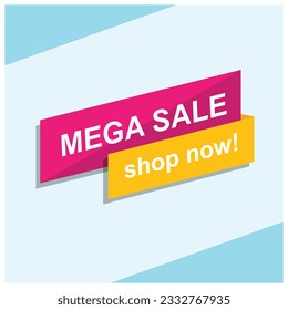 Vector illustration of mega sale advertisement with blue background. Concept of shopping discount banner, flyer and promotion template. Ads elements design for web or social media.