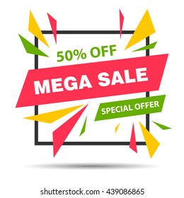 Vector illustration of a Mega Sale Banner on a colorful background