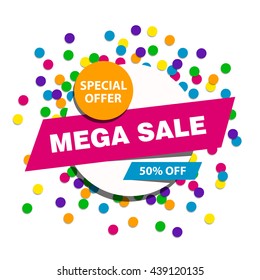 Vector illustration of a Mega Sale Banner on a colorful background