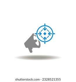 Vector illustration of megaphone and aim. Symbol of local SEO. Icon of advertising, promotion.