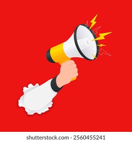 Vector illustration of megaphone and loudspeaker with hand