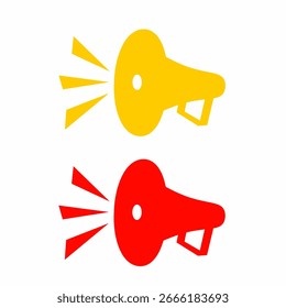 Vector illustration of a megaphone loudspeaker with a red background. Megaphone with two different colors, red and yellow.