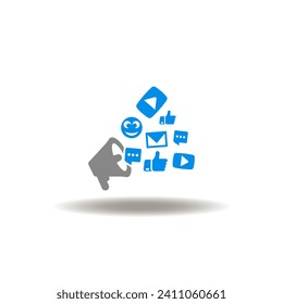 Vector illustration of megaphone shouts cloud with sign of speech bubbles, smile, mail, like, play. Icon of ROAS Return on Ads Spend. Symbol of marketing.