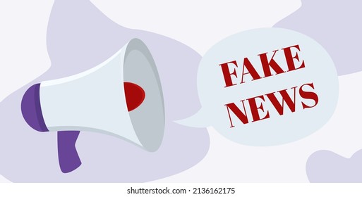 Ilustración vectorial de megáfono difundiéndose con noticias falsas en medios sociales