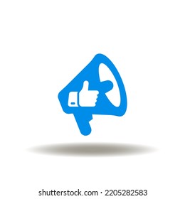 Ilustración vectorial del megáfono con el pulgar hacia arriba. Icono de SMM Social Media Marketing.