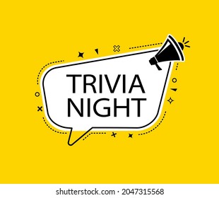 Megáfono de ilustración vectorial con burbuja de habla nocturna de trivia. Altavoz. Cartel para negocios, marketing y publicidad.