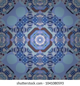 Vector illustration. Mehndi design in violet, gray and blue colors. Curved doodling background. Ethnic colorful doodle texture. Tracery seamless pattern.