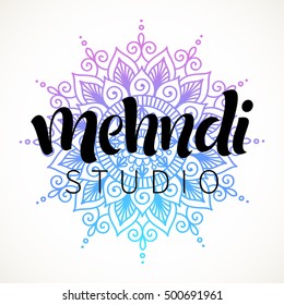 Vector illustration of mehndi pattern. Traditional indian style, ornamental floral elements with henna tattoo, stickers, flash temporary tattoo, mehndi design, cards and prints