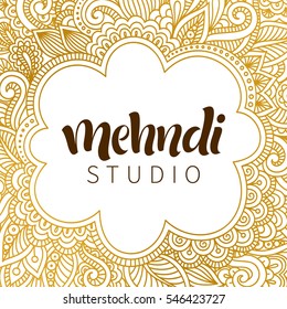 Vector illustration of mehndi pattern. Traditional indian style, ornamental floral elements with henna tattoo, stickers, flash temporary tattoo, mehndi design, cards and prints