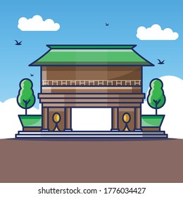 vector illustration of Meiji Jingu Temple, clear sky, vector illustration.