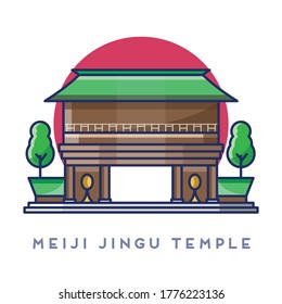 vector illustration of meiji jingu temple, vector illustration.